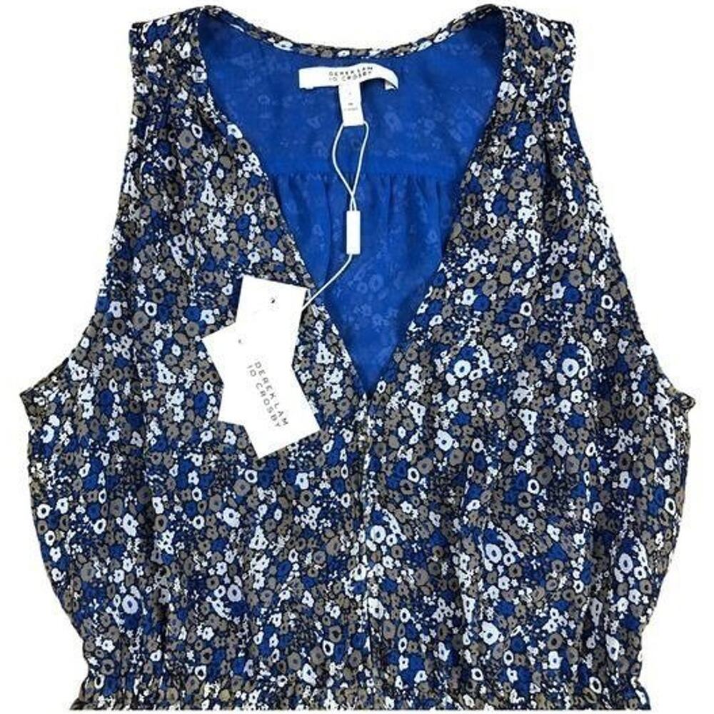 NEW! Derek Lam 10 Crosby Silk Dress Floral Print Tiered Sleeveless V Neck Size 2